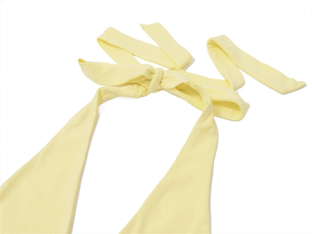 Abito da sera autunnale da donna con lacci senza schienale con scollo all'americana Abito da sera sottile con spacco alto senza maniche Guaina gialla Gonna da festa sottile Novità