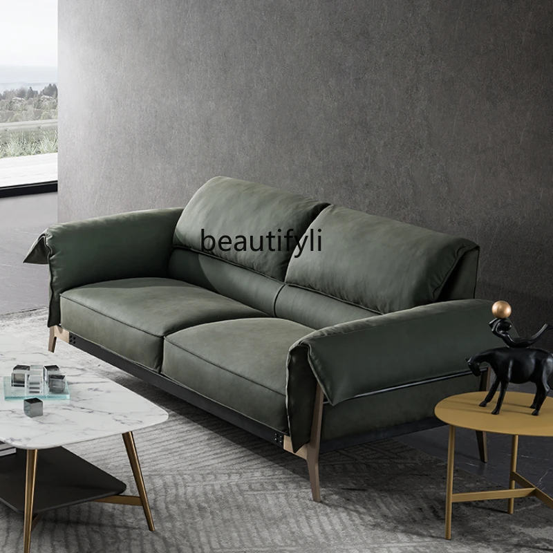 Italian Minimalist Leather Sofa Simple Sofa for Three People Villa Furniture