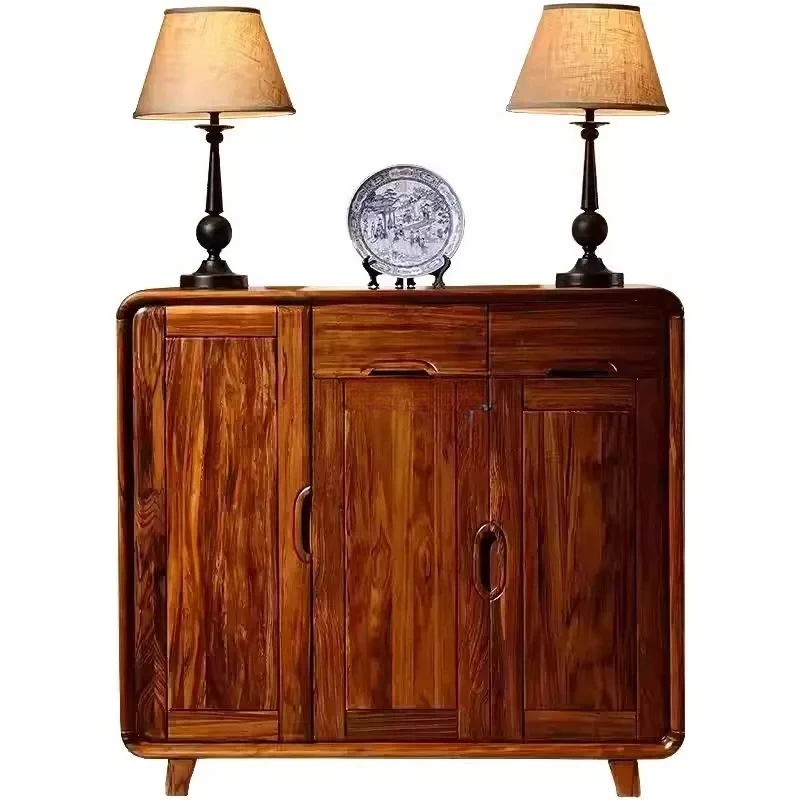 

Ebony modern Chinese three-door shoe cabinet log color all solid wood Nordic
