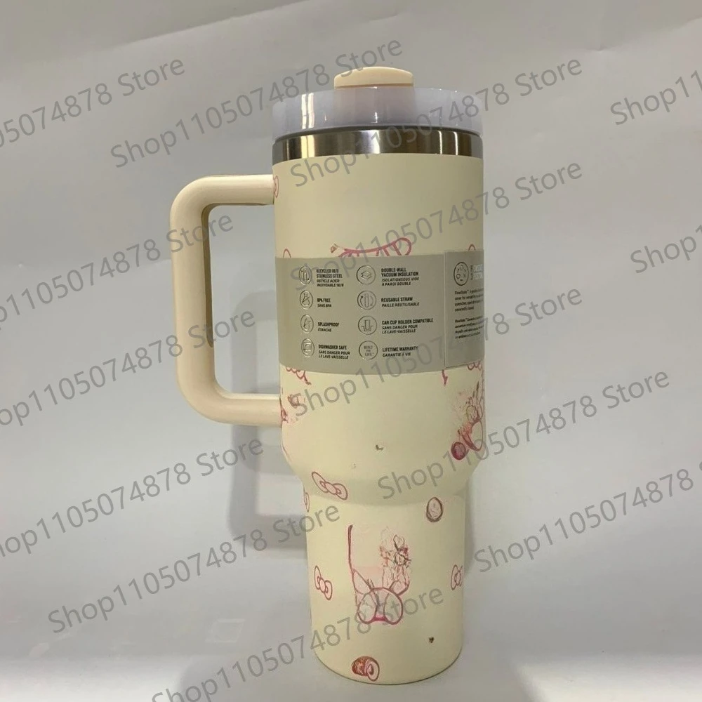 كوب سفر من الفولاذ المقاوم للصدأ بسعة كبيرة 40 أونصة مع مقبض وغطاء من القش |   المكتب والسفر ضروري |   كوب معزول مانع للتسرب