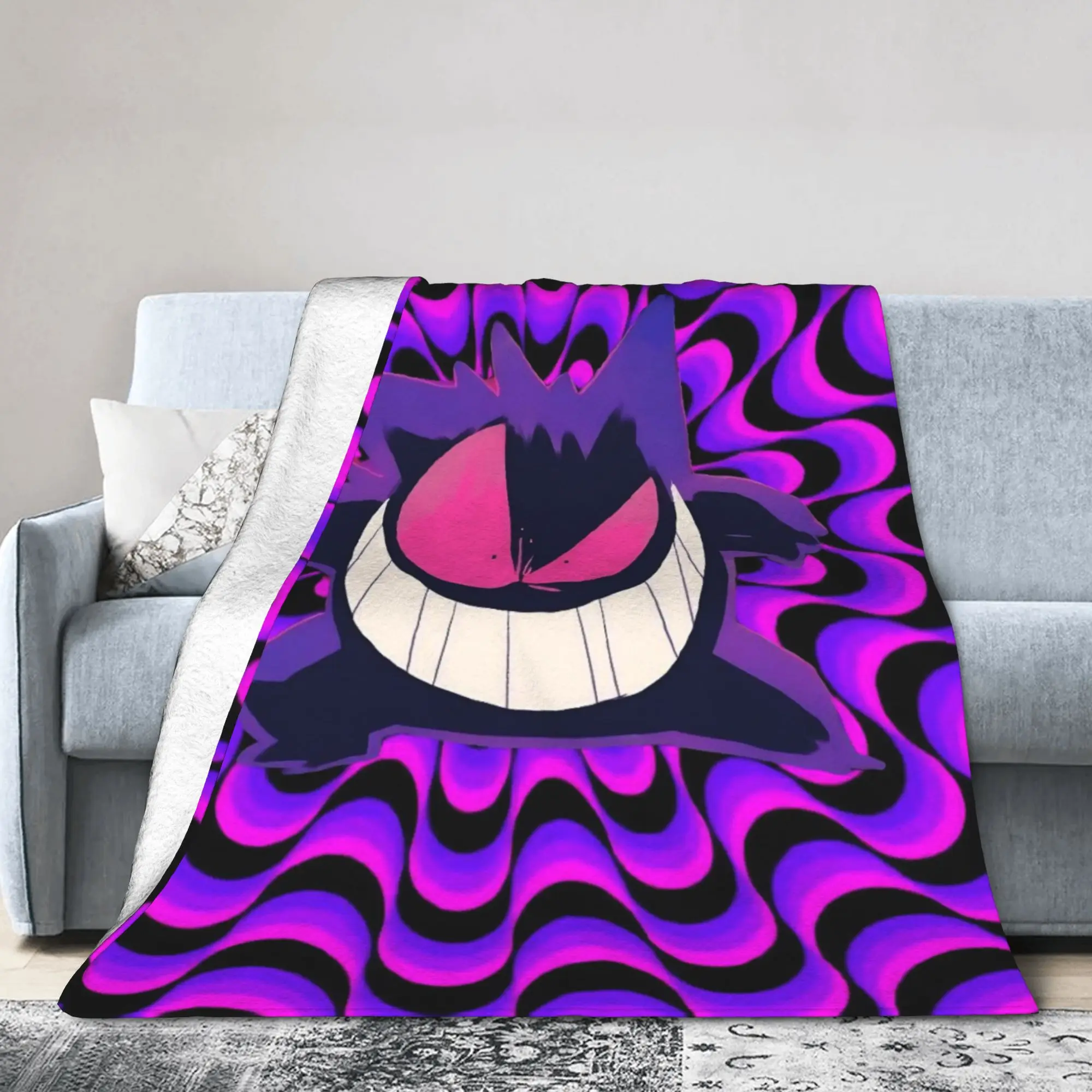 Gengars Poke-Mon Cartoon Flannel Blanket  Vintage Throw Blankets for Home 200x150cm Bedspreads