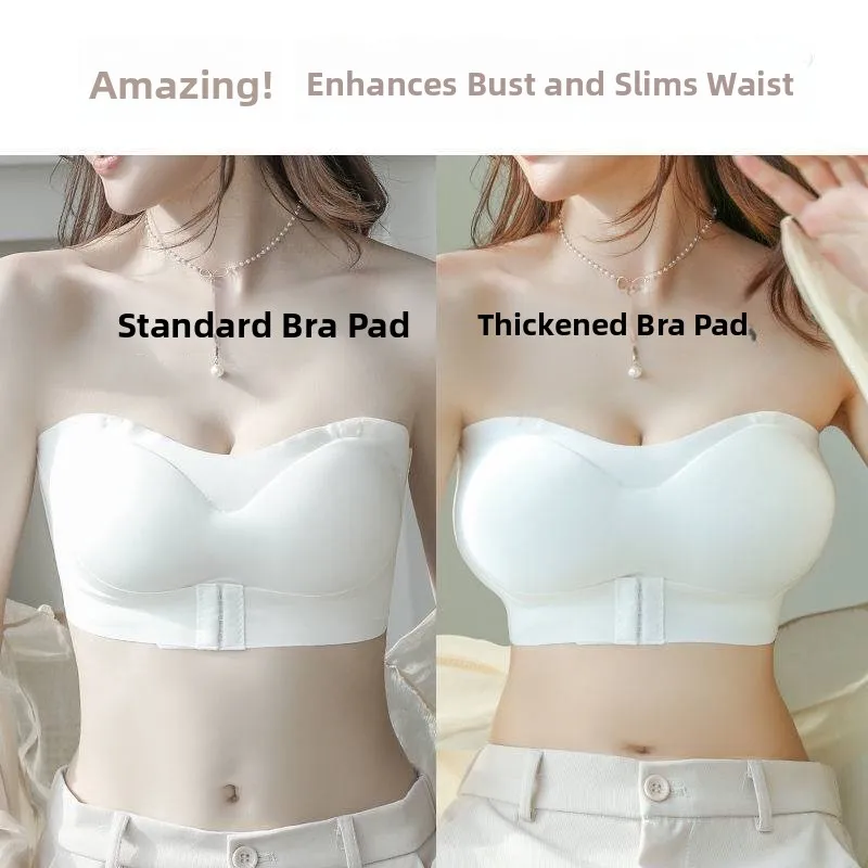 Wireless Thickened Women's Bra No Shoulder Strap Breast Augmentation Type Upper Lift Anti-Slip 6cm Gathered Seamless Cotton