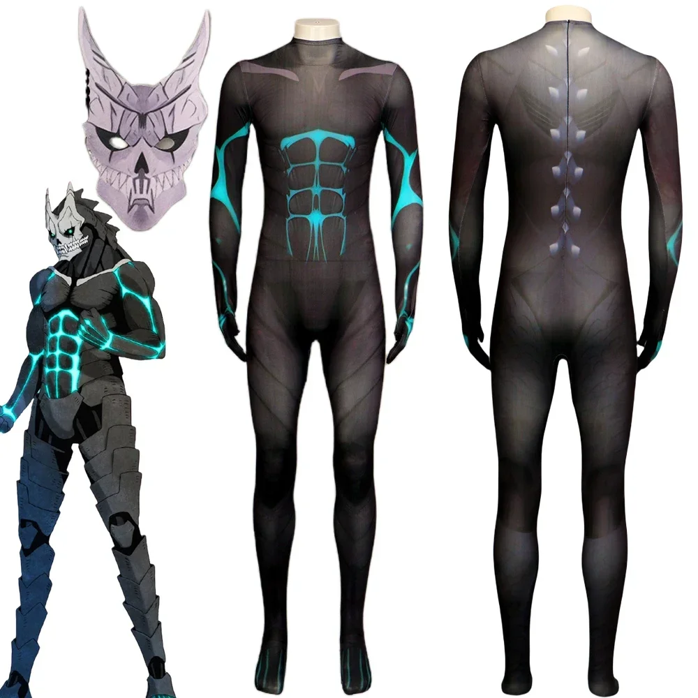 Anime kaiju no.8 kafka hibino cosplay macacão traje zentai adulto masculino preto bodysuit uniforme roupas de halloween