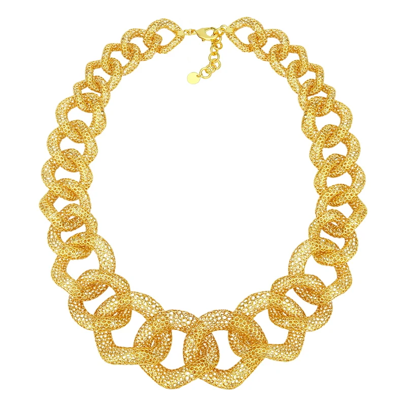 IVOG Multi ring Hollow Chain Design Necklace For Women Gold Color Necklaces Brass Collar Fashion Jewelry