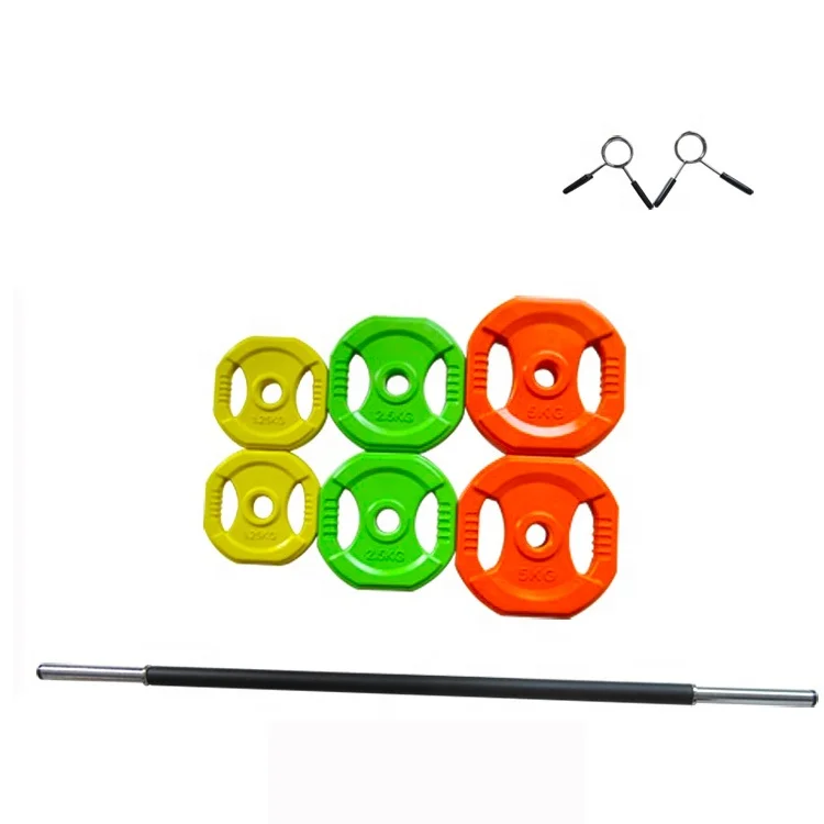 

Professional Indoor PU Rubber Coated Weight Plates 17.5KG 20KG Colorful Adjustable Barbell Bar Set