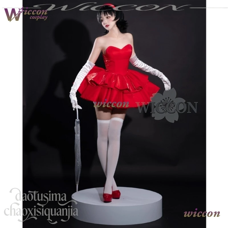 ¡Wona Anime Azul Cosplay Idol CHAM! Mimaaa disfraz de Cosplay Sxey vestido rojo sin tirantes vestido de noche diadema Lolita Halloween Cos