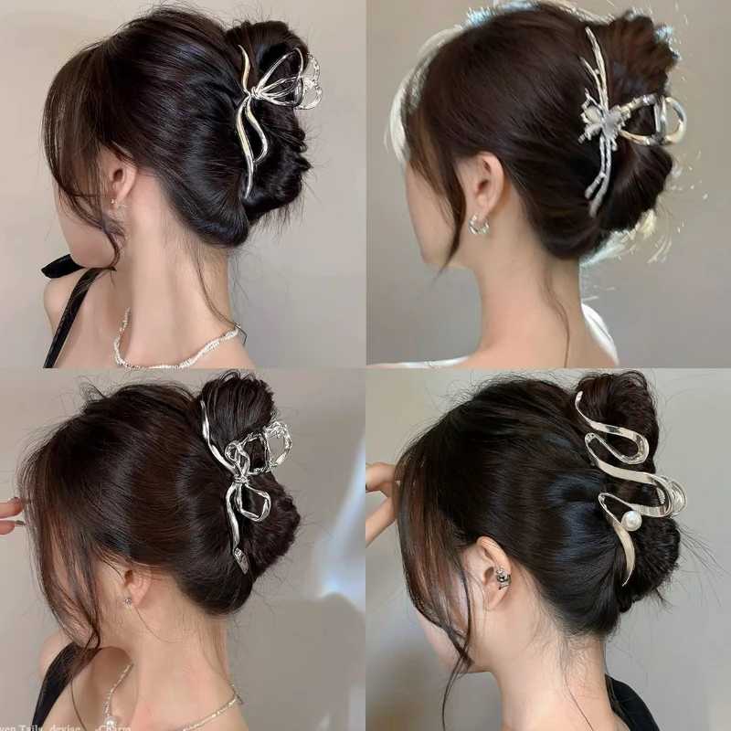 Metal Hair Clip Fashion Barrettes Korean Geometric Black Bow knot Hair Claw for Women Thick Thin Accessories Bath Crab Clamp