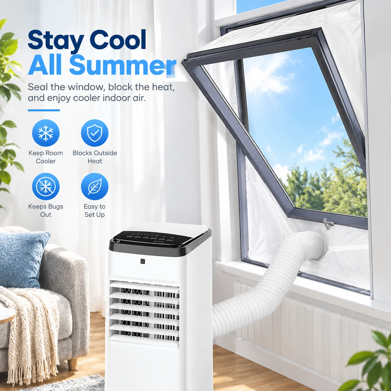 Portable Air Conditioner Window Seal Kit for Awning Windows, Dual Hose Exhaust Ventilation Fabric Seal with Easy Installation