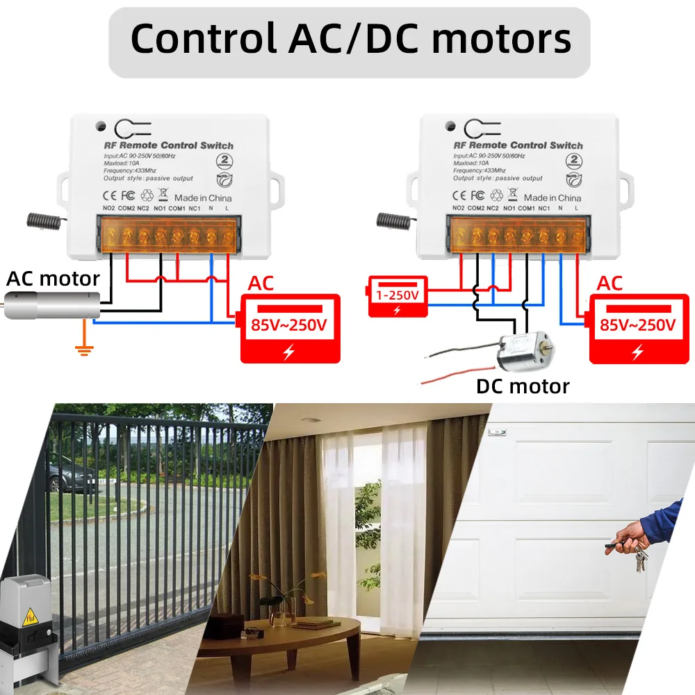 WenQia 110V 220V 240V RF drzwi garażowe pilot 433MHz bezprzewodowy przełącznik 10A 2CH moduł przekaźnika odbiorczego dla światła/bramy/DIY