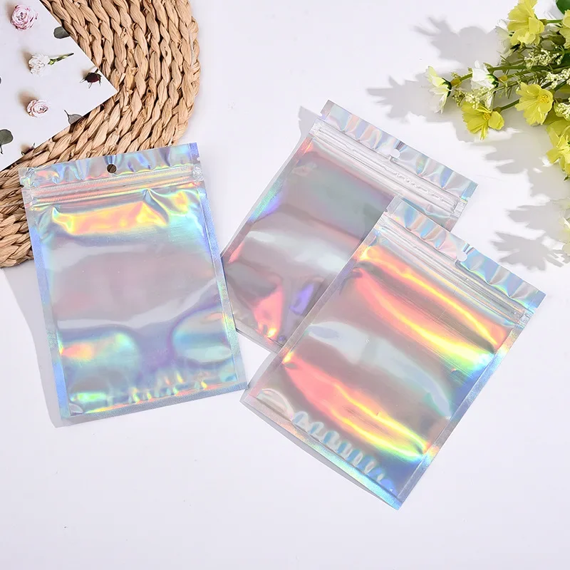 200PCS Laser Ziplock Bag Necklace Earrings Jewelry Gift Packing Bags Cell Phone Cases Colorful Packing Bags Kitchen Organizer