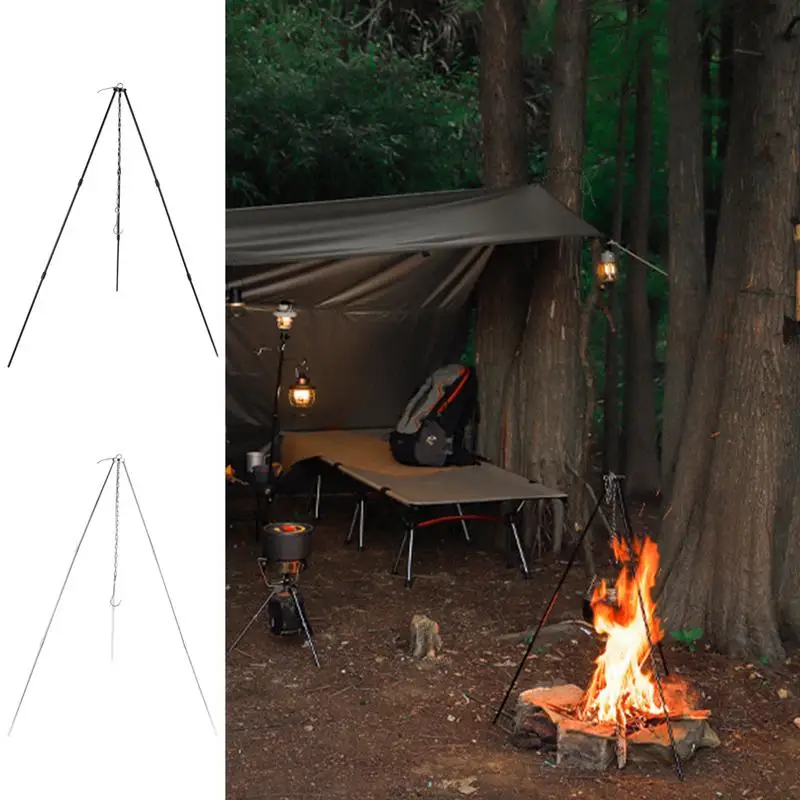 Camping Tripod For Cooking Folding Tripod With Chain Outdoor Fire Cooking Tripod Outdoor Fire Cooking Tripod Lightweight