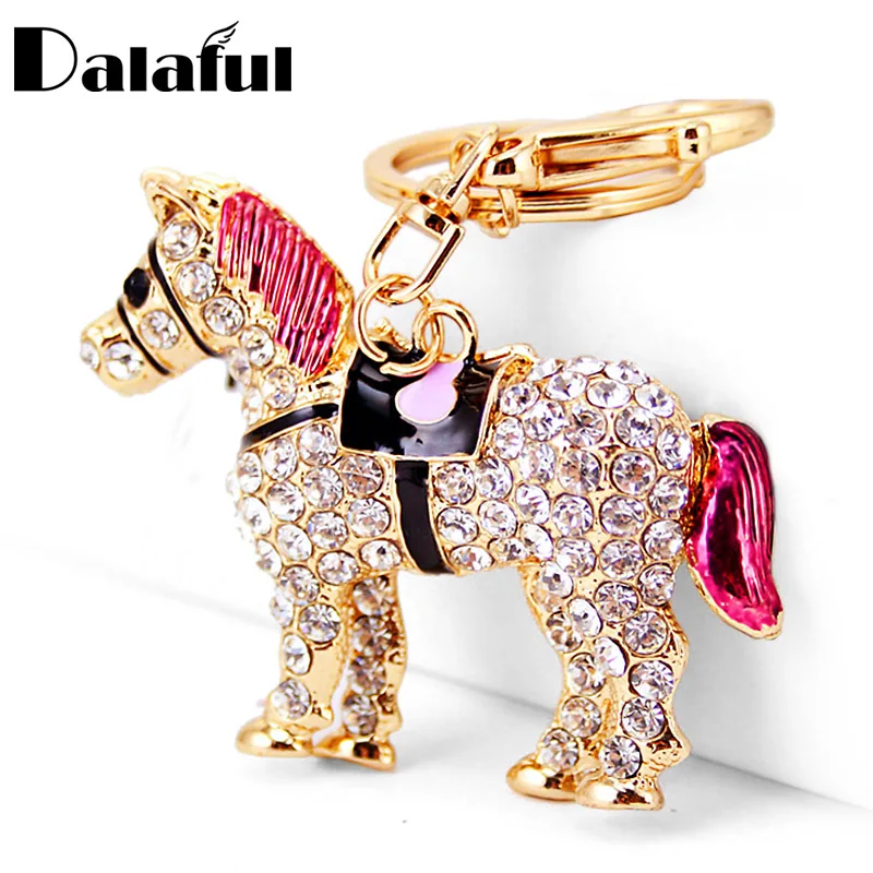 Unique Crystal Horse Rhinestone Metal Key Chains Holder HandBag Pendant Fashion Keyrings Keychains For Car Best Gift K241