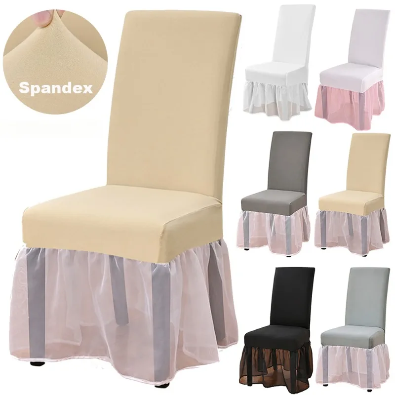 

Universal Spandex Stretch Banquet Chair Covers Skirt Yarn Wedding Party Decor Slipcovers Dining Room Seat Protector Kitchen Home