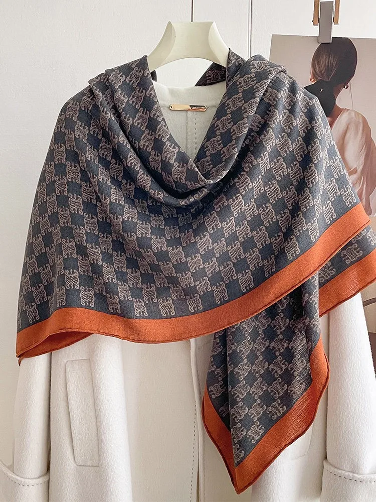 New style of silk and wool scarf large square summer air conditioner shawl paired with a