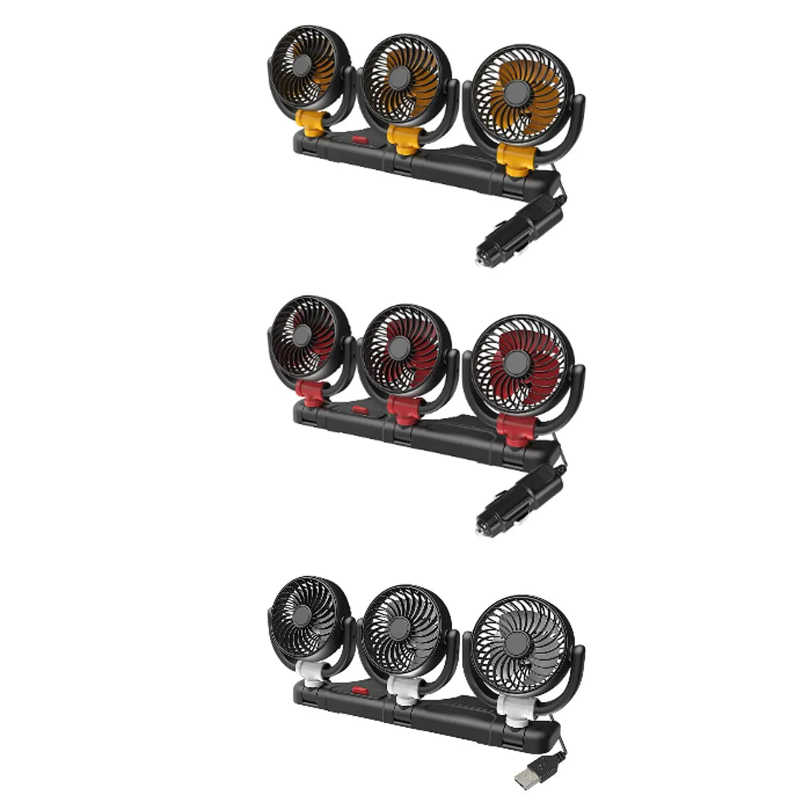 

Electric Car Cooling Fan Quiet 360 Degree Rotatable Convenient Mount Keep Cool Three Heads 2 Speeds Adjustable Auto Air Cooler