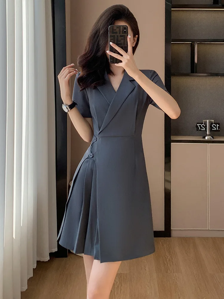 Gray Business Dress Women's Summer2024New High-Grade Temperament Skirt Suit Thin Small Size Dress