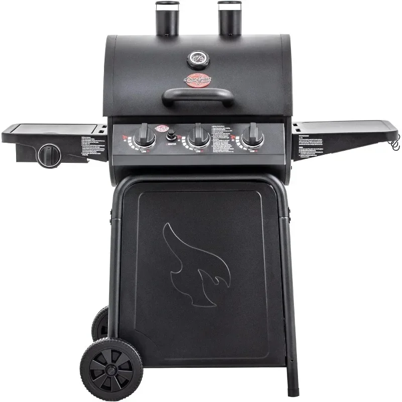 Char-Griller® Grillin' Pro 3-Burner Propane Gas Grill in Black with 40,800 BTU, Cast Iron Grates and Warming Racks