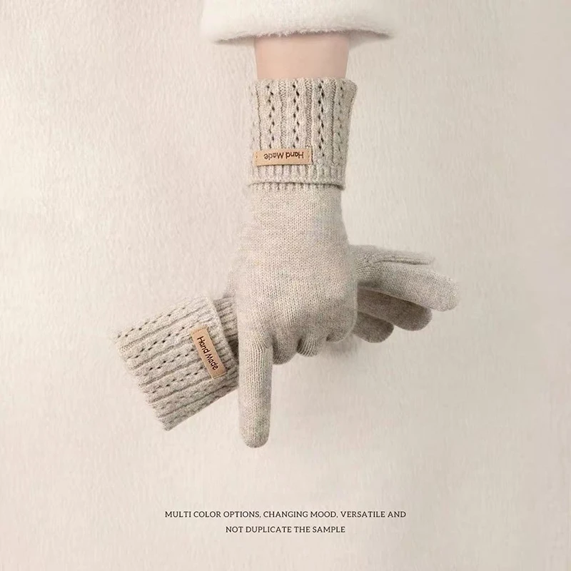 Korean High Quality Knitted Gloves for Women Missing Fingers Touch Screen Protector Gloves Simple Washable Full Finger Gloves