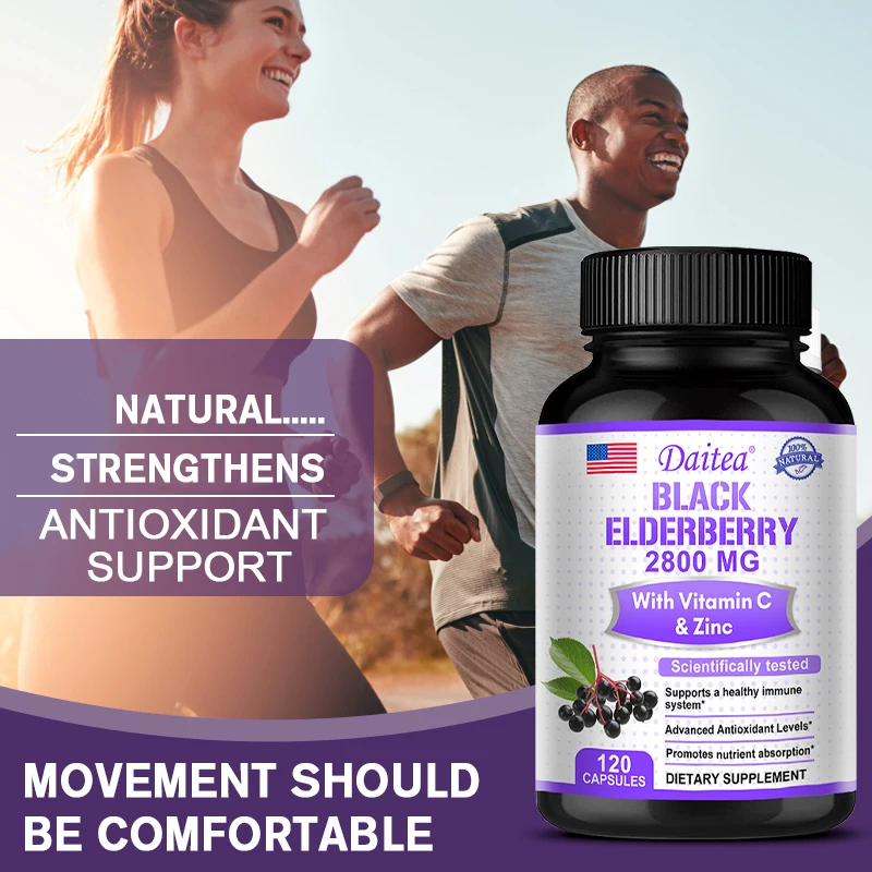 Black Elderberry Capsules - with Vitamin C, Quercetin & Zinc, Immune Support, Antioxidant, Improves Skin Radiance and Tone