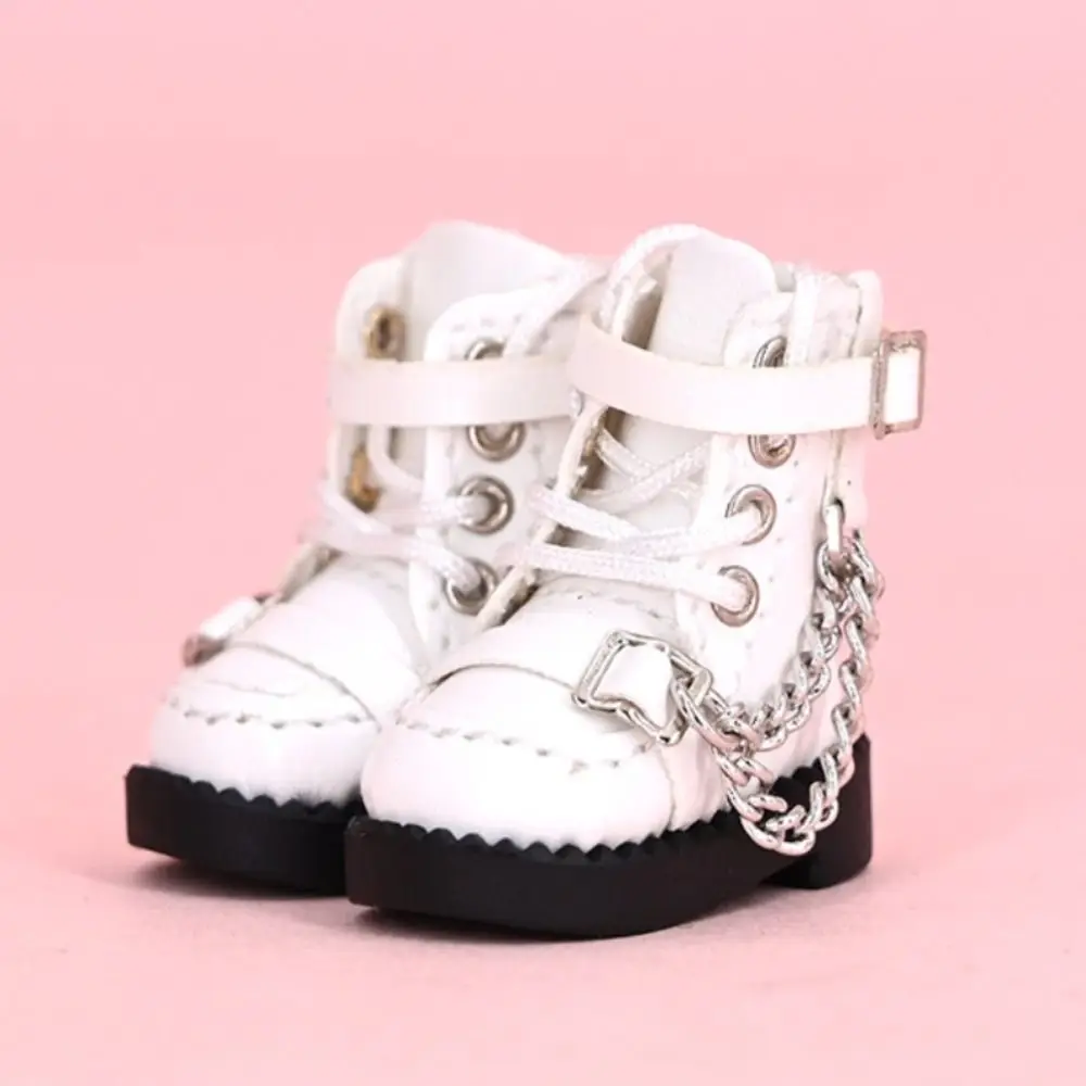 1 par de botas altas para muñeca Obitsu 11, cadena de Metal, tacón alto, zapatos de cuero para muñeca Bjd 1/12, botas informales de cuero PU 1/12 para muñeca Bjd