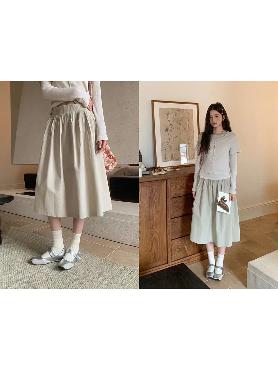 

Юбка Linyunyun в корейском стиле, свободная плиссированная, однотонная, повседневная, с высокой талией, А-силуэт, дышащая, приятная к телу