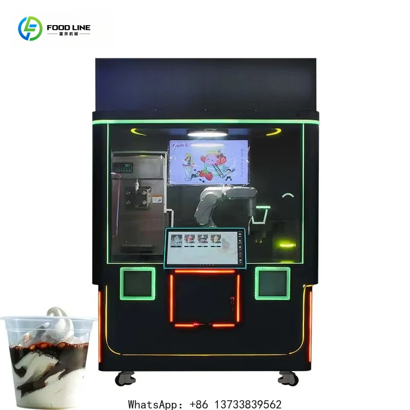 Customized Robot Ice Cream Vending Machine Pink Dispenser Credit Card Payment Supported