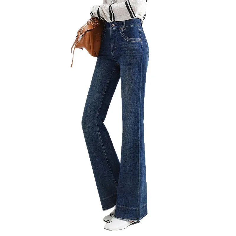 أزياء عالية الخصر متوهج الجينز المرأة الخريف الكورية نمط سليم صالح بسط التخسيس تنوعا متوهج السراويل الطويلة #5