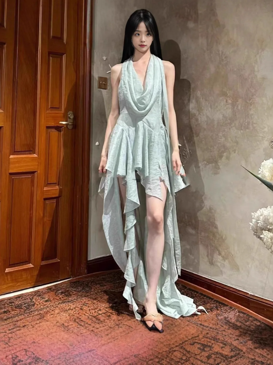 

Пляжное женское платье макси с открытыми плечами, завышенной талией и асимметричным подолом, элегантное, для различных случаев