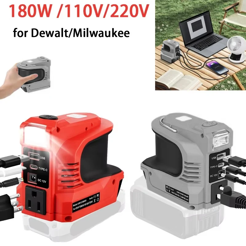 

Адаптер питания постоянного тока 20 В в переменный ток 110-120 В для Milwaukee/Dewalt/Makita/ Bosch18V 20 В, аккумулятор 180 Вт, инверторный генератор с USB и Type-C