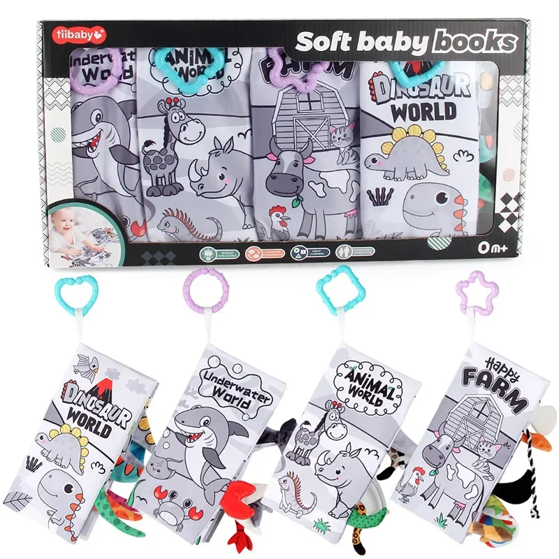 4 قطعة مجموعة الطفل الحيوان القماش كتب الاطفال اللعب 0-36 متر الذيل كتاب التعلم الوالدين والطفل التفاعلية قابل للغسل ورقة لغز الملحقات #1