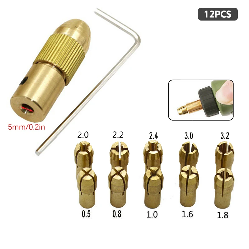 7/12 Stuks 2/2.3/3/3.17/4/5Mm Messing Spantang Micro-Boor Zelfaandraaiing Boorgereedschap Chuck Adapter Snelsluitsleutel Bit Aanpassen