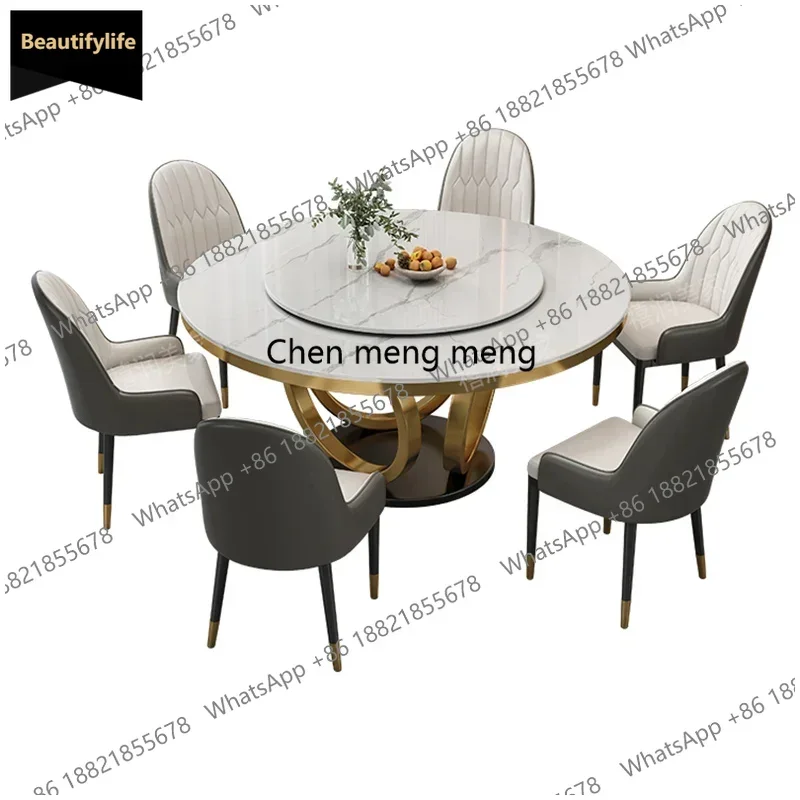 

Light Luxury Modern Chair Minimalist Rock Dining Table Combination Household Circular Shape Mesas De Jantar Furniture Sets c139