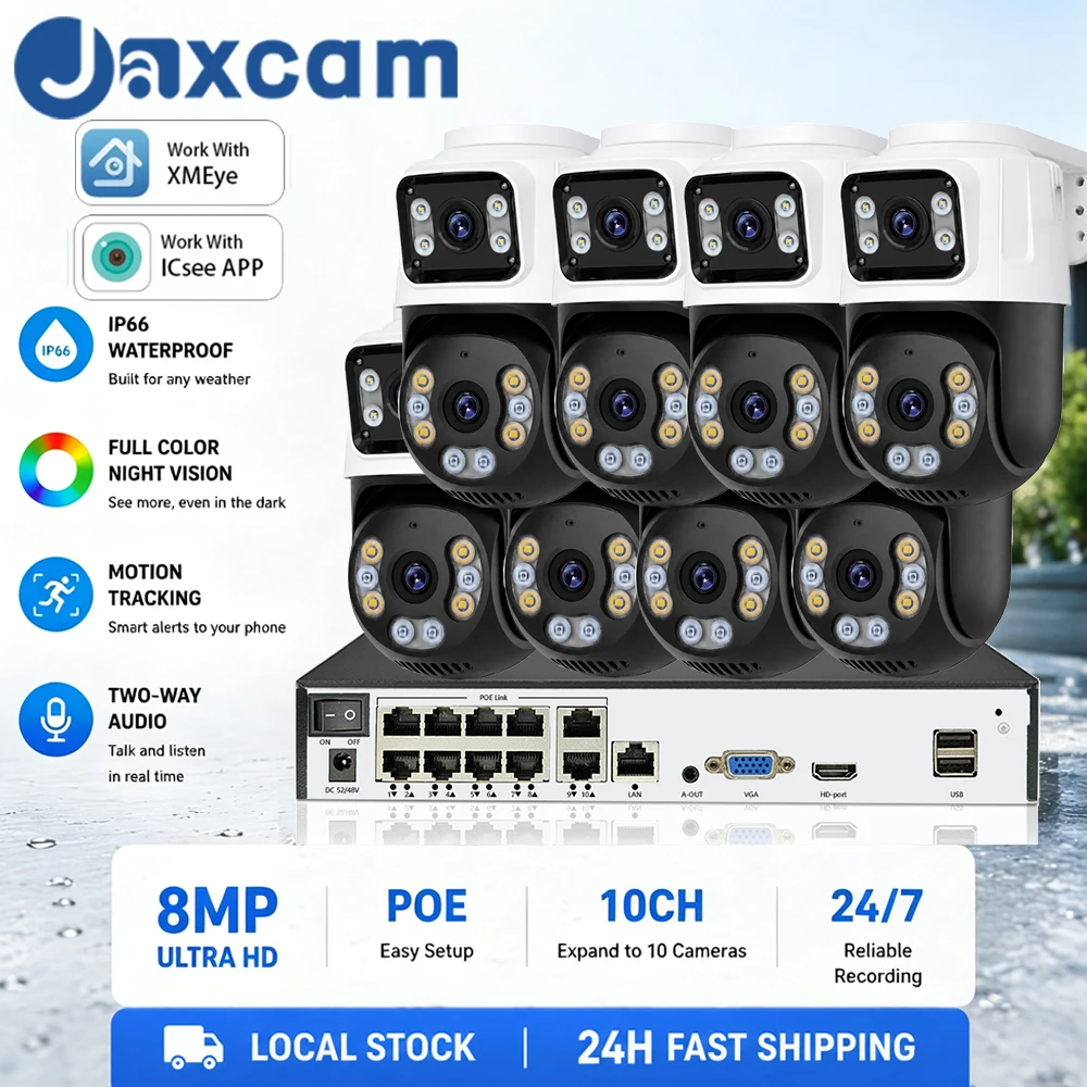 10CH POE 8MP PTZ Dual Lens Camera System Video Surveillance Kit Security Camera Humanoid Detection Outdoor Camera