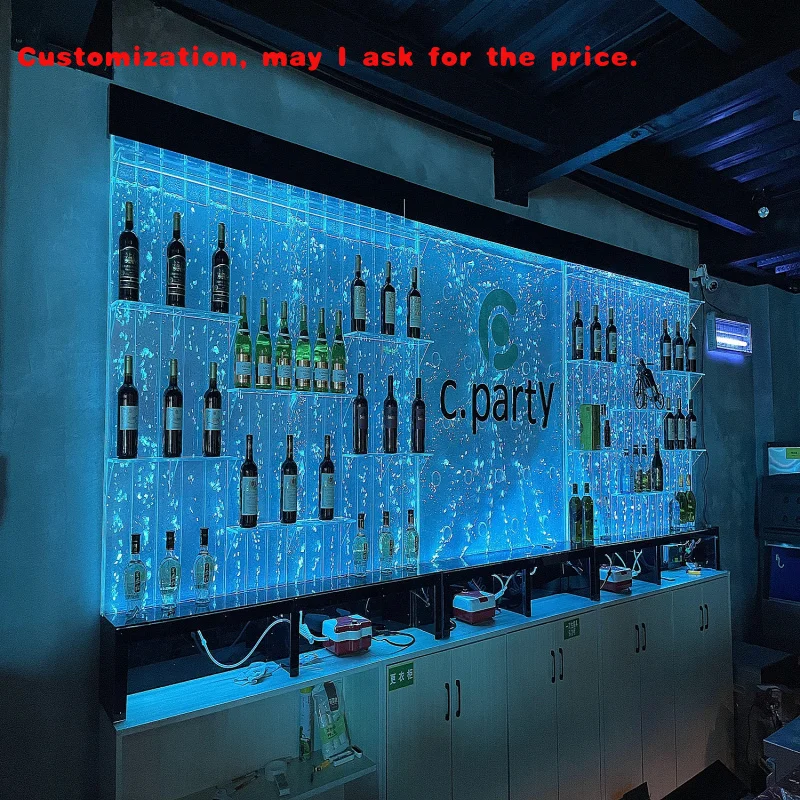 

На заказ. Напольный акриловый танцевальный бар, ресторан, домашний винный шкаф, пузырчатая доска, стена со светодиодными лампами, меняющими цвет