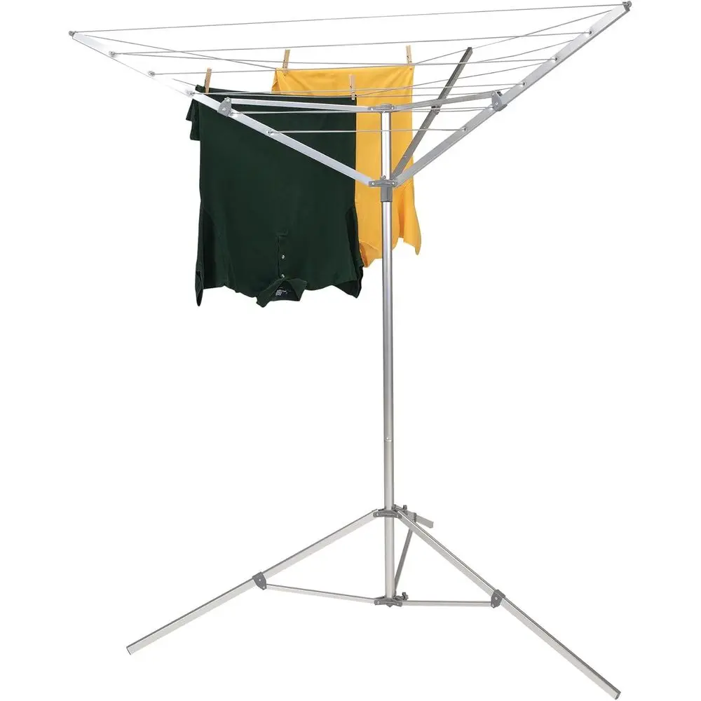 Compact 64-Hook Outdoor Clothesline with Pre-Strung Silver Frame and Stable Base