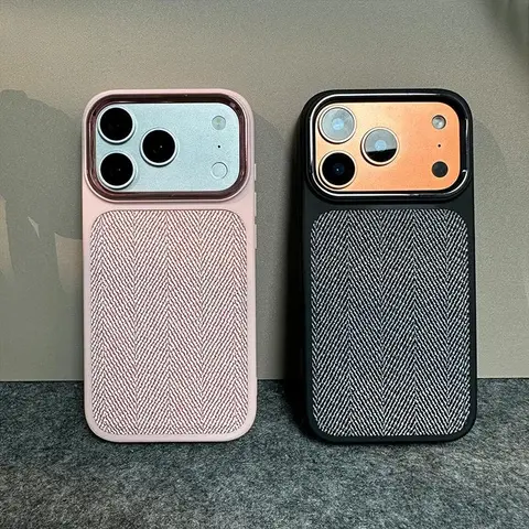 Luxury Herringbone Fabric TPU Phone Case For IPhone 18 17 16 15 14 13 12 Pro Max Metal Lens Protect Shockproof Bumper Cover