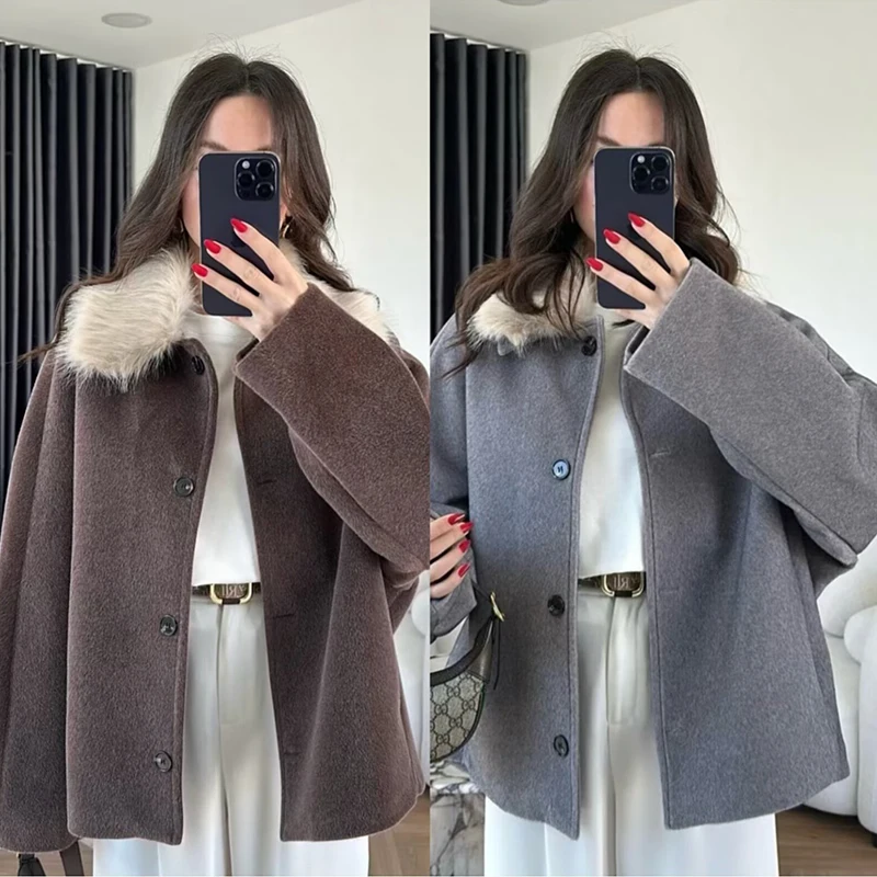 Nouveaux vêtements d'extérieur polyvalents à la mode ﻿   Manteau femme 2025 automne hiver mode manches longues col fausse fourrure veste Simple décontracté