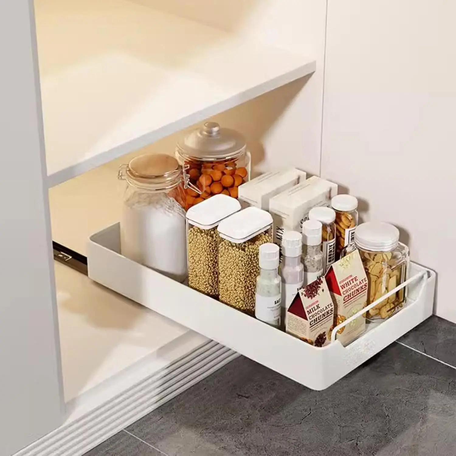 Organisateur de placard coulissant en acier Garvee de 25 cm de large, tiroir coulissant silencieux à fermeture douce, étagère de rangement ultra-adhésive sans perçage pour cuisine, garde-manger, salle de bain