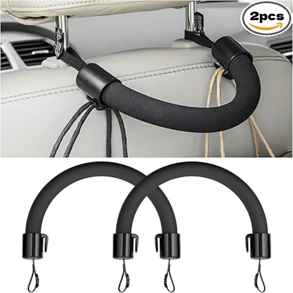 2pcs Car Seat Back Grab Handle Multi Functional Car Hook for Elderly Children Safety Handle Ring Car Safety Armrest Supplies