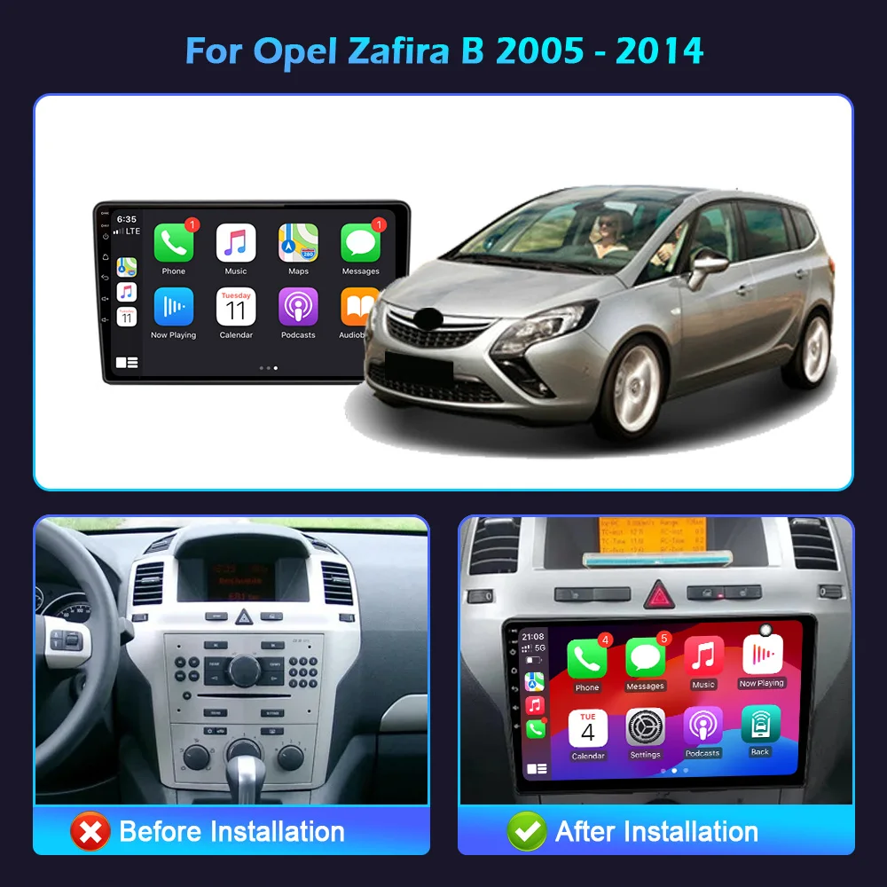 

For Opel Zafira B 2005 - 2014 Wireless CarPlay Android 14 Radio Car Multimedia Player 7862 8+256 radio Touch Screen
