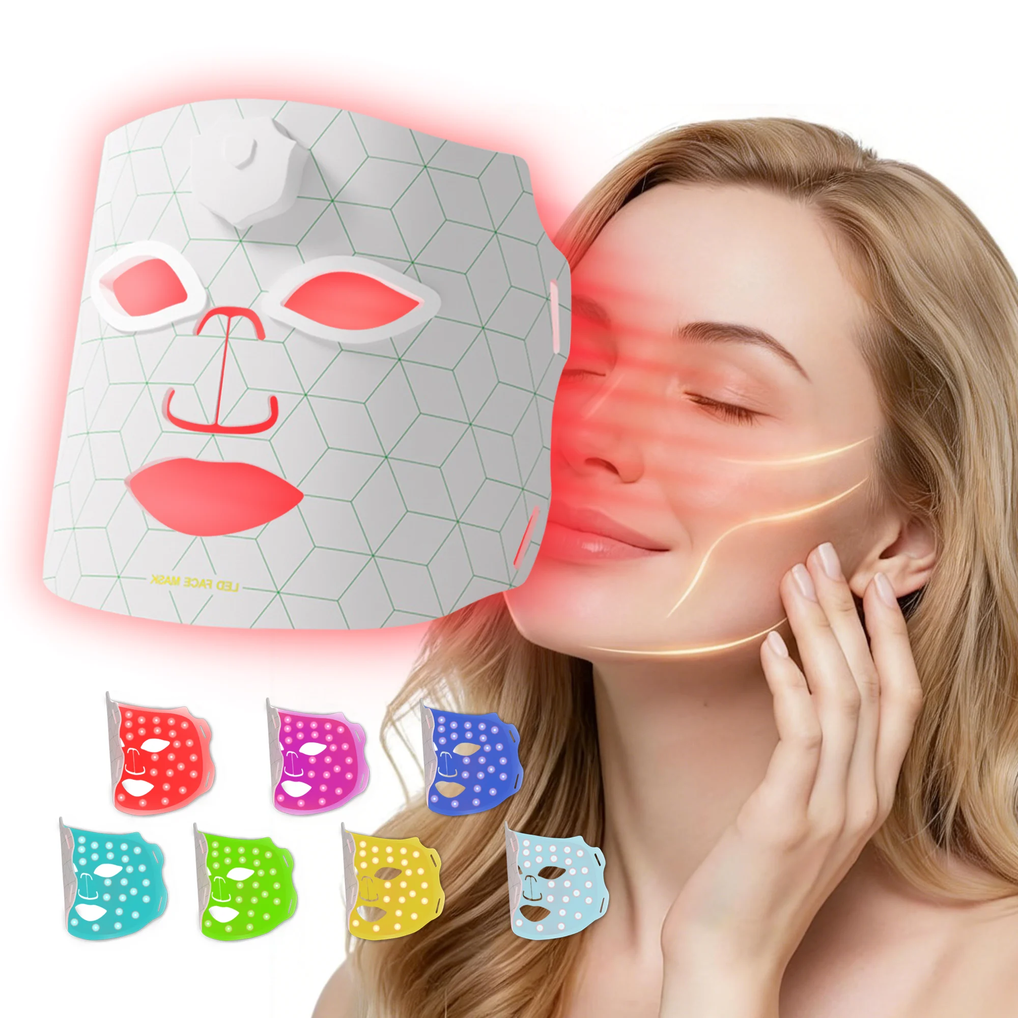 

Многофункциональная световая маска для лица JVV 7 цветов, беспроводная, портативная, для домашнего ухода за кожей