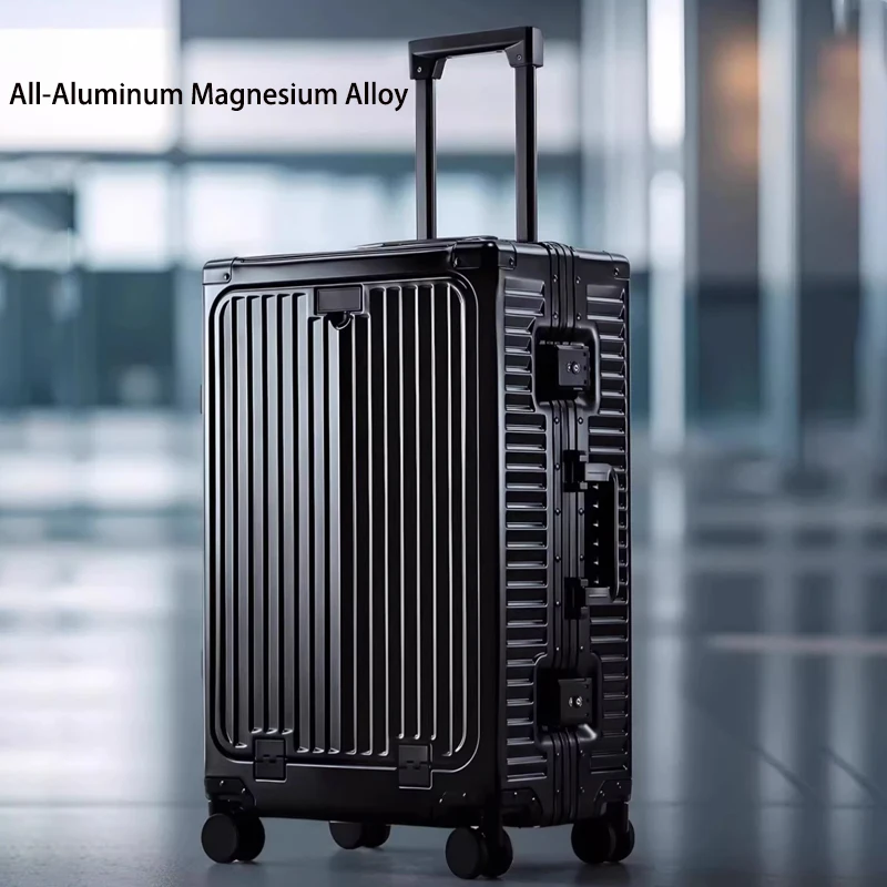 حقائب كاملة من سبائك الألومنيوم والمغنيسيوم بفتحة أمامية للأمتعة متعددة الوظائف مع حامل أكواب 20/24 بوصة حقيبة راقية #1