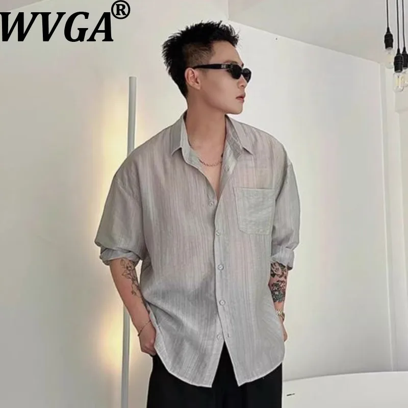 

WVGA 2026 Summer New Men Tide High-end Striped Sunproof Long Sleeve Shirts Niche Chic Casual Korean Style Draped Tops Ins W19823