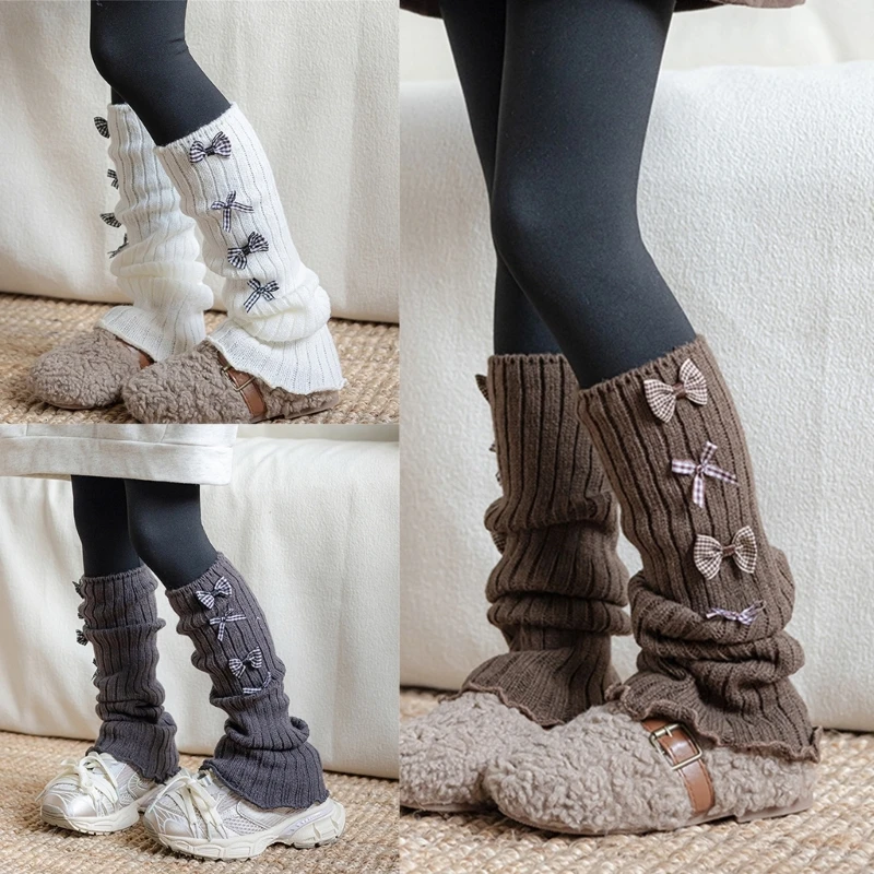 

Baby Girls Leg Warmer Knitted Knee High Socks Y2K Harajuku Teen Girls Leg Warmers for 3-10 Years Kids Bowknot Socks