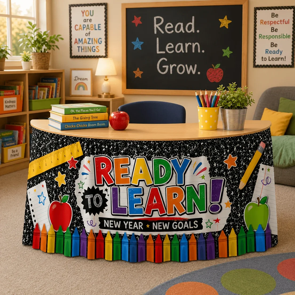 Campus-themed table skirts - Instantly usable design - Suitable for classroom parties and office decorationsxzj