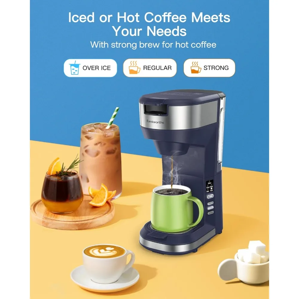 No.iworths-Cafetière chaude et glacée, infuseurs à service unique, réservoir d'eau perfectionnée de 30oz, taille de tasse de 6 à 24oz, bleu foncé