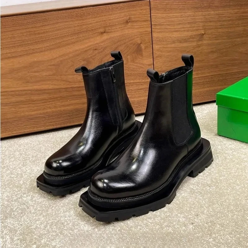 

Luxury Genuine Leather Sole British High Top Men Boots Motorcycle Boots Premium Shoes Outdoor Trendy Boots