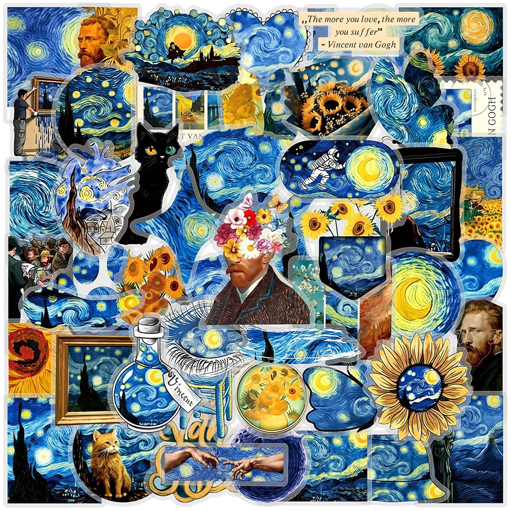 10/30/50 Stück Künstler Van Gogh Ölgemälde Aufkleber Ästhetische Kunstwerke Sternenhimmel Aufkleber für Koffer Notizbuch Laptop Retro Sticker