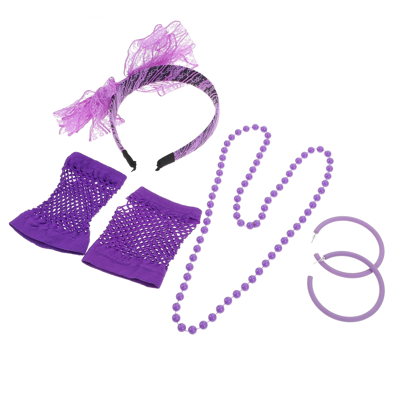

Satin Headb Set Bow Accessories Women Neon Party Cosplay Lace Earrings Fishnet Gloves Decor Retro Theme Event Costume