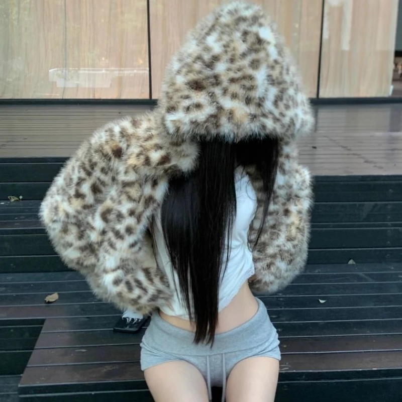 

Шикарная женская куртка-бомбер с леопардовым принтом из искусственного лисьего меха и капюшоном, утолщенная экологически чистая шуба из искусственного норкового меха, флокированные парки, топы